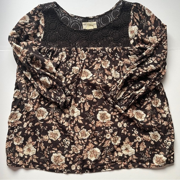 Denim & Supply Ralph Lauren Contrast Floral Lace Top Blouse Brown  Tan Sz M - Picture 12 of 13